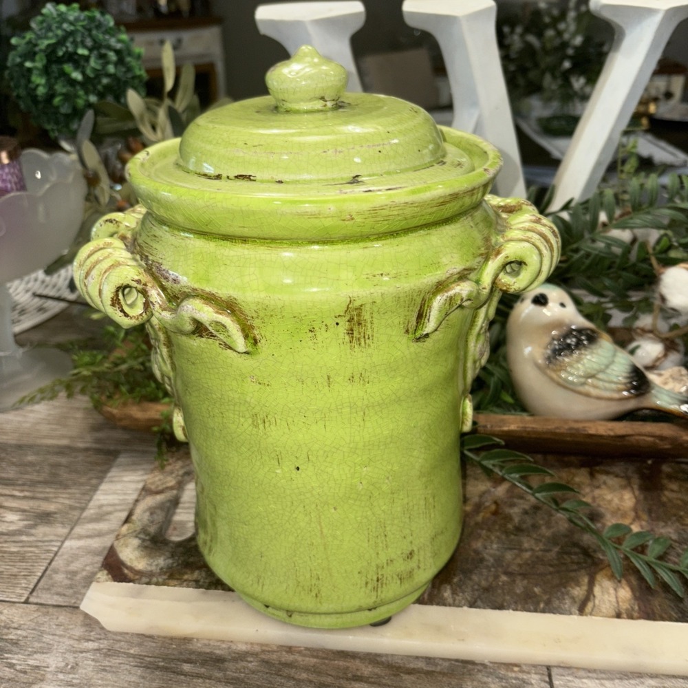 Beautiful and Unique Green  Jar  Vase with Lid. Stunning
